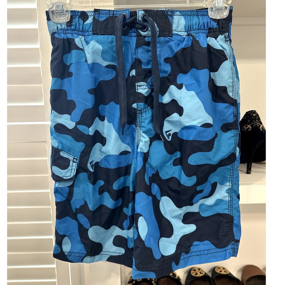 Boys Kanu Surf Specter Quick Dry UPF 50+ Beach Swim Trunks Blue Camo S 8 NWOT